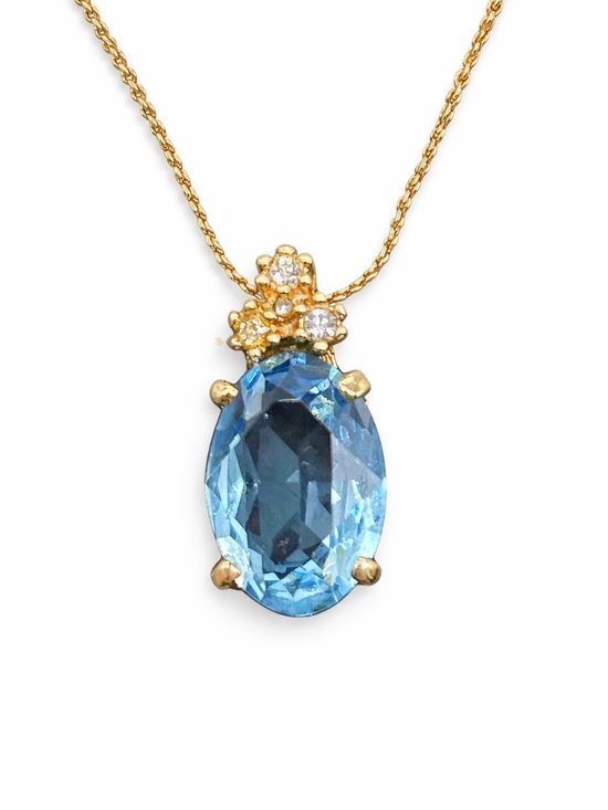 Christian Dior Necklace Pendant Vintage Faceted Simulated Blue Aquamarine - Picture 1 of 9